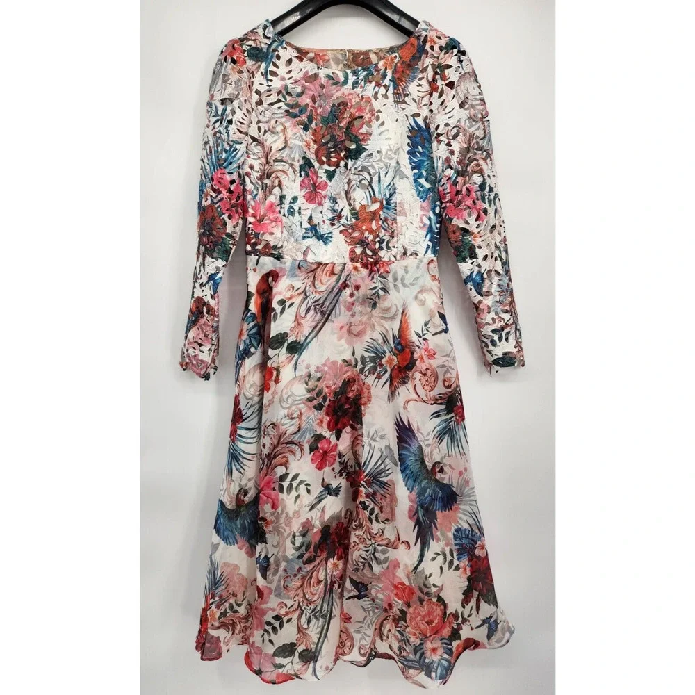 NWT Marchesa Notte Flared Floral Long-Sleeve Dress Size 8 #2N502 - Picture 2 of 14